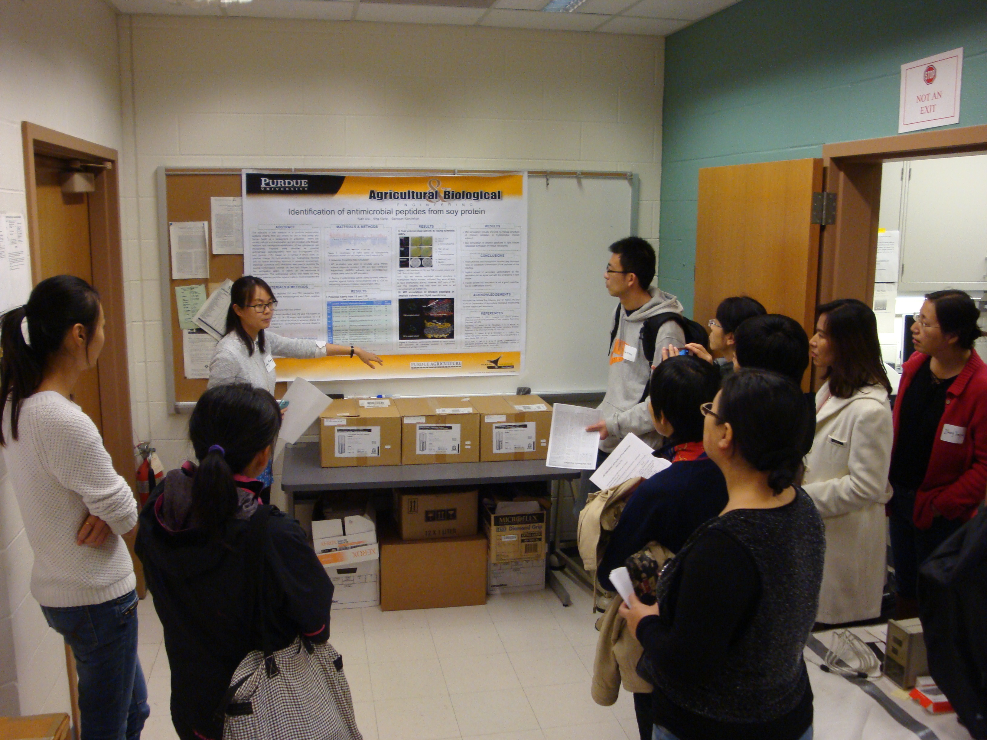 Graduate students Yuan Lyu and Ning Xiang guided the tour in Dr. Narsimhans lab